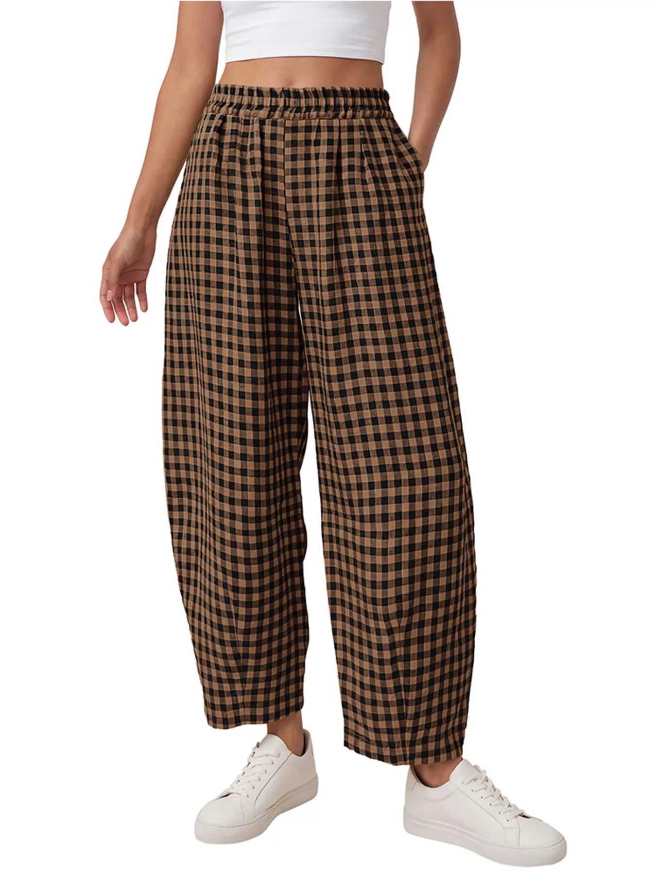 Trendsi Gingham Wide-Leg Casual Pants -