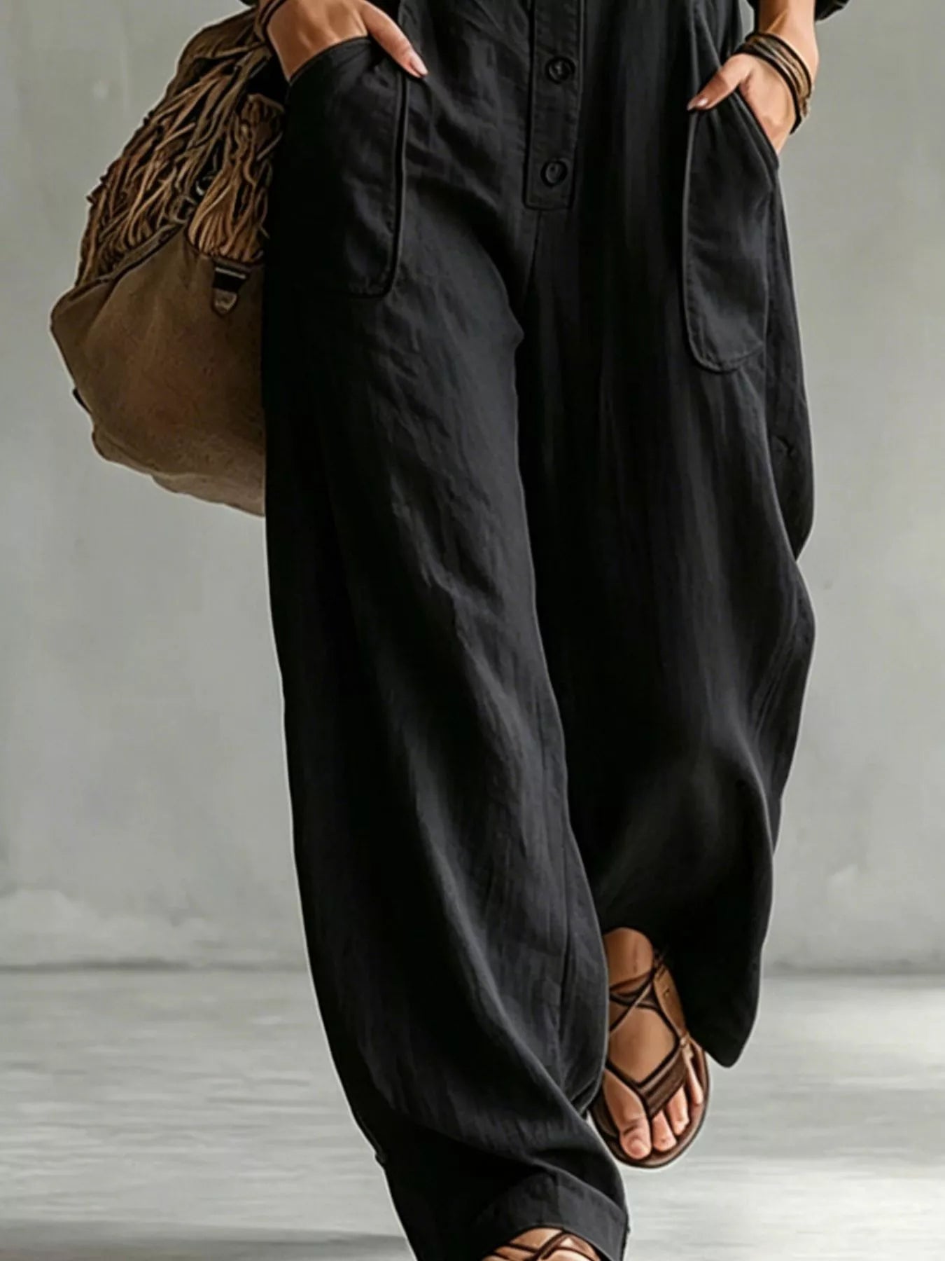 Trendsi Full Size Long Sleeve Button Front Jumpsuit Plus Size -