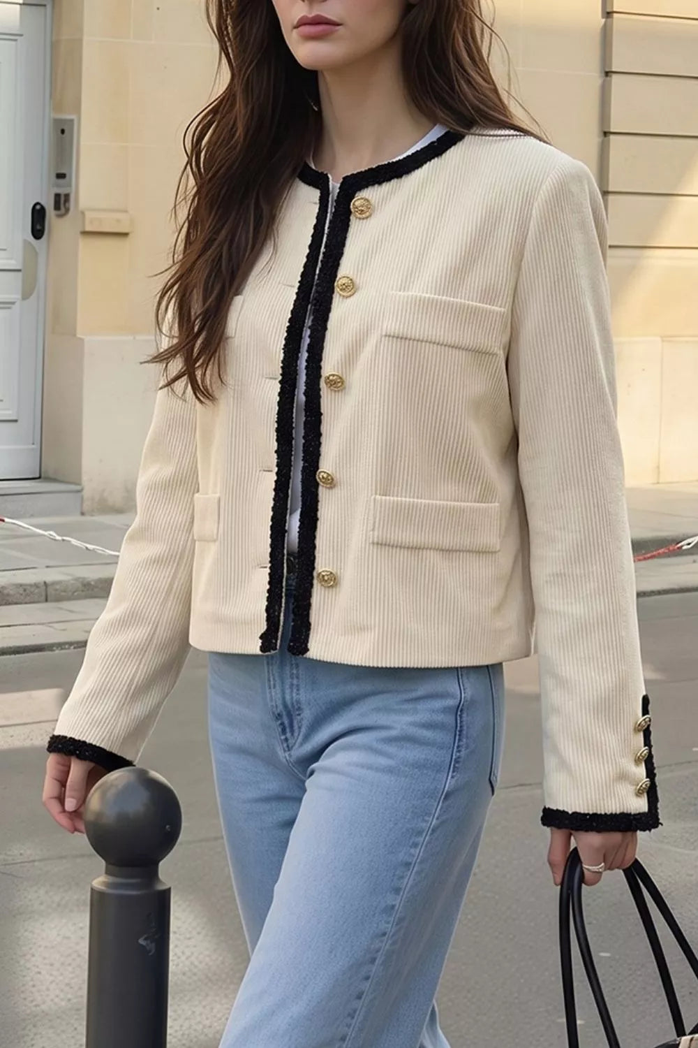 Contrast-trim cropped jacket