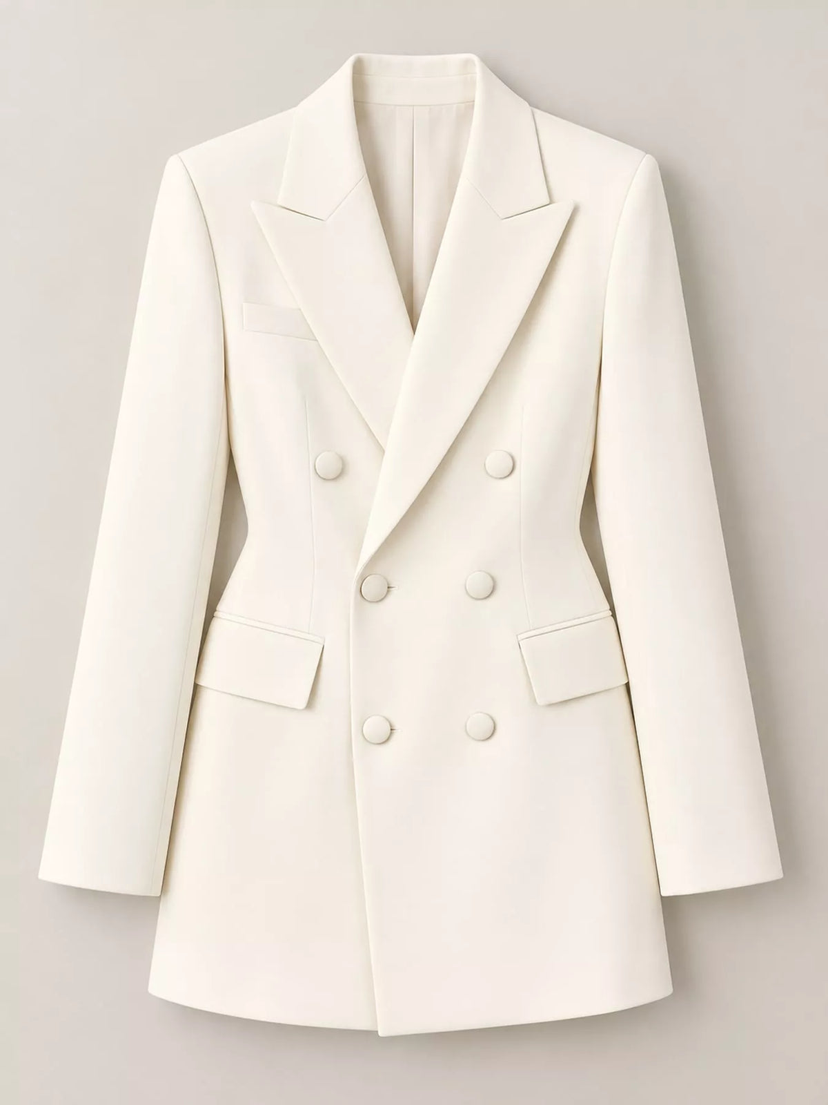 Double-breasted blazer, ivory hanging front