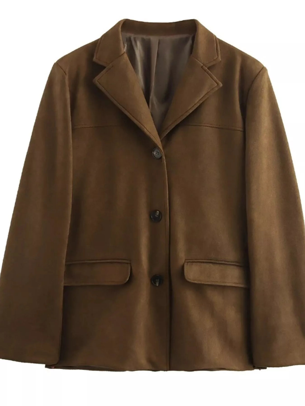 Dark brown lapel blazer, front view
