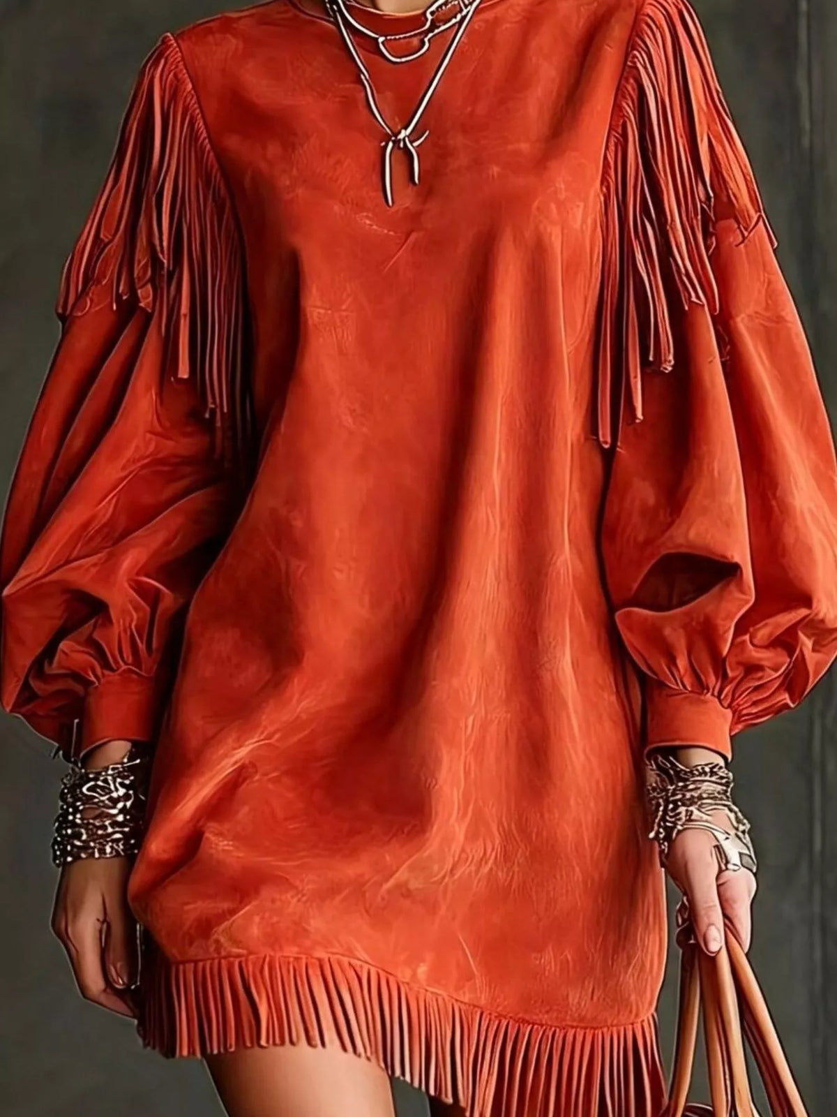 Round neck long sleeve mini dress, construction and design details