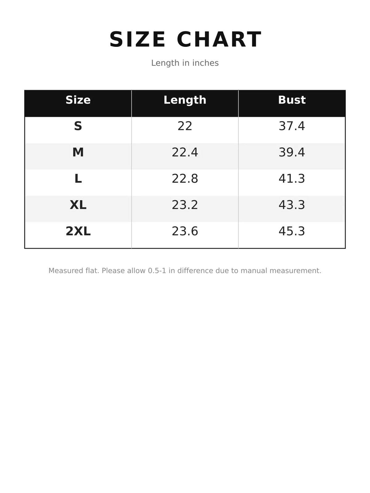 Size chart for v-neck knit sweater vest