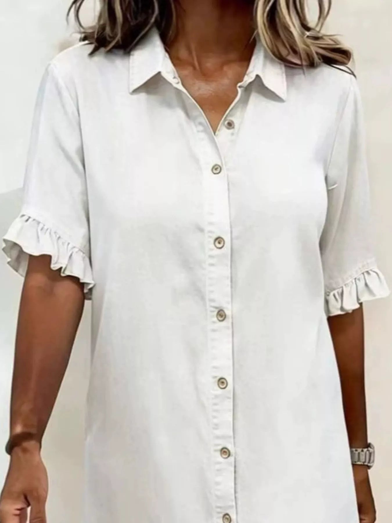 Trendsi Full Size Ruffled Hem Denim Shirt Dress Plus Size -