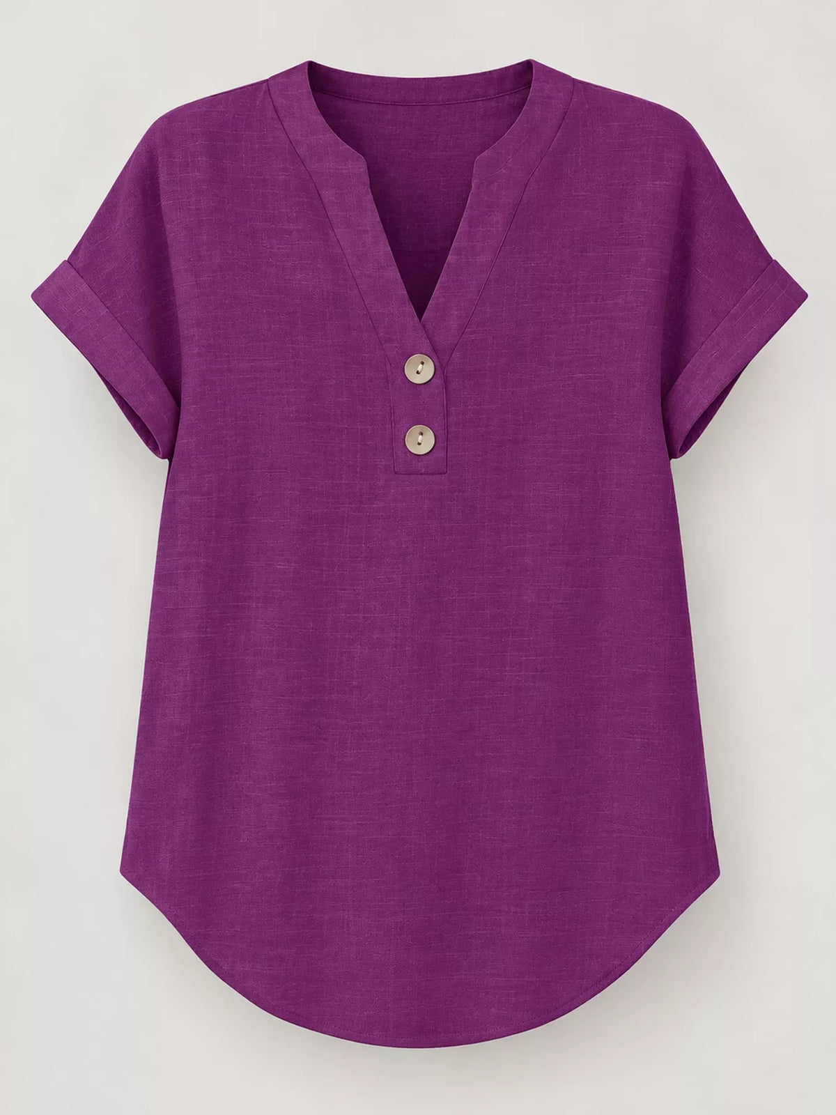 Purple button detail short sleeve blouse, front view