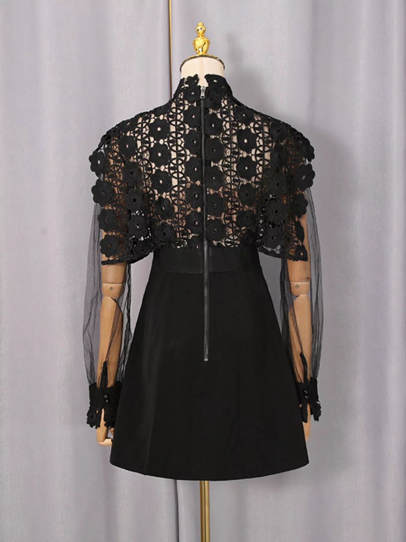 Trendsi Lace Sheer Sleeve Mini Dress -