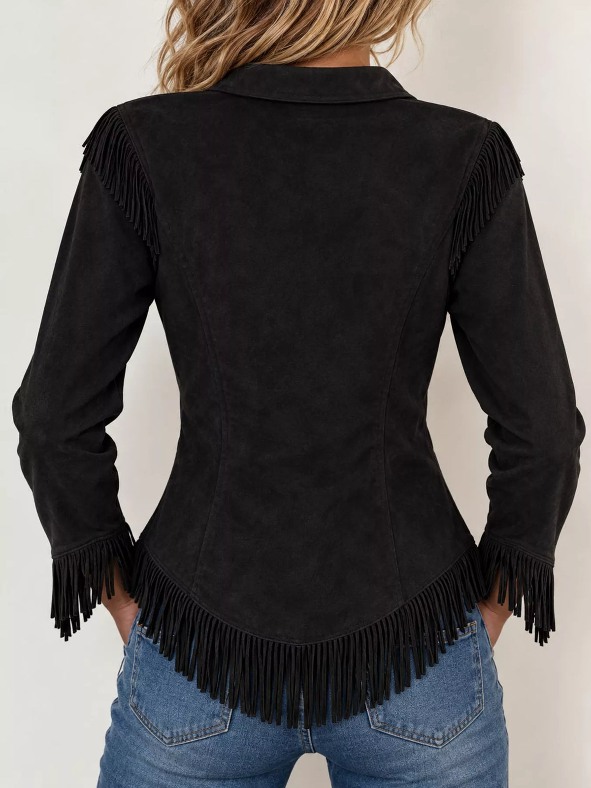 Fringe-detail shirt, black back