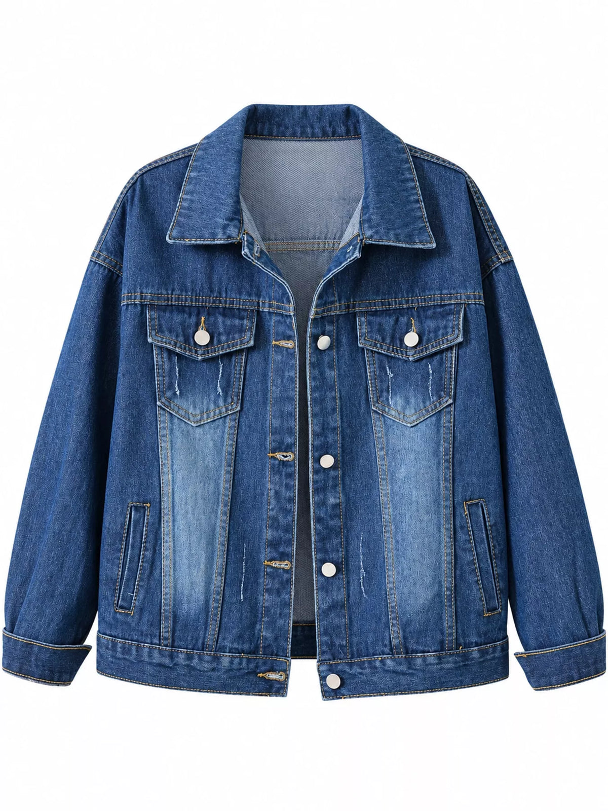 Button-Down Classic Cropped Denim Jacket — garment front