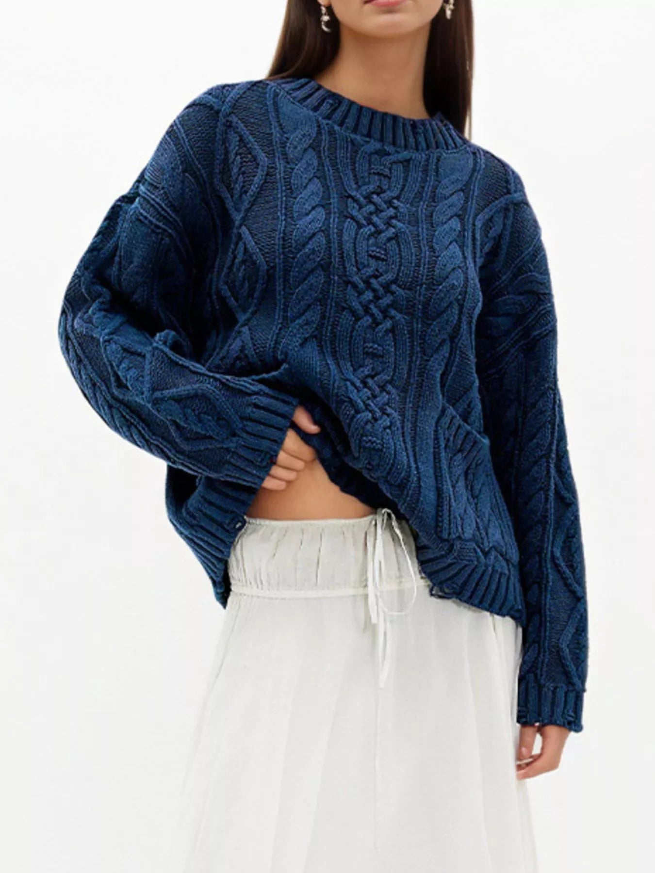 Trendsi Cable-Knit Sweater with Front Pockets -