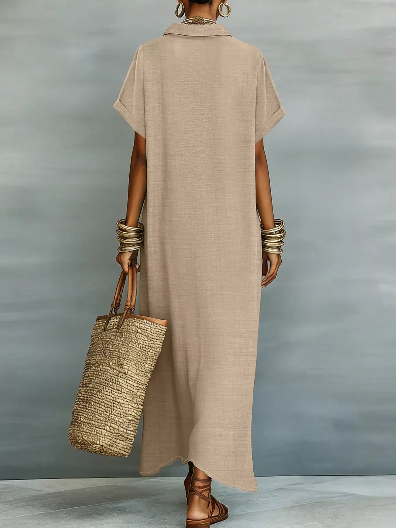 Trendsi Casual Linen Shirt Dress with Button-Down Front -