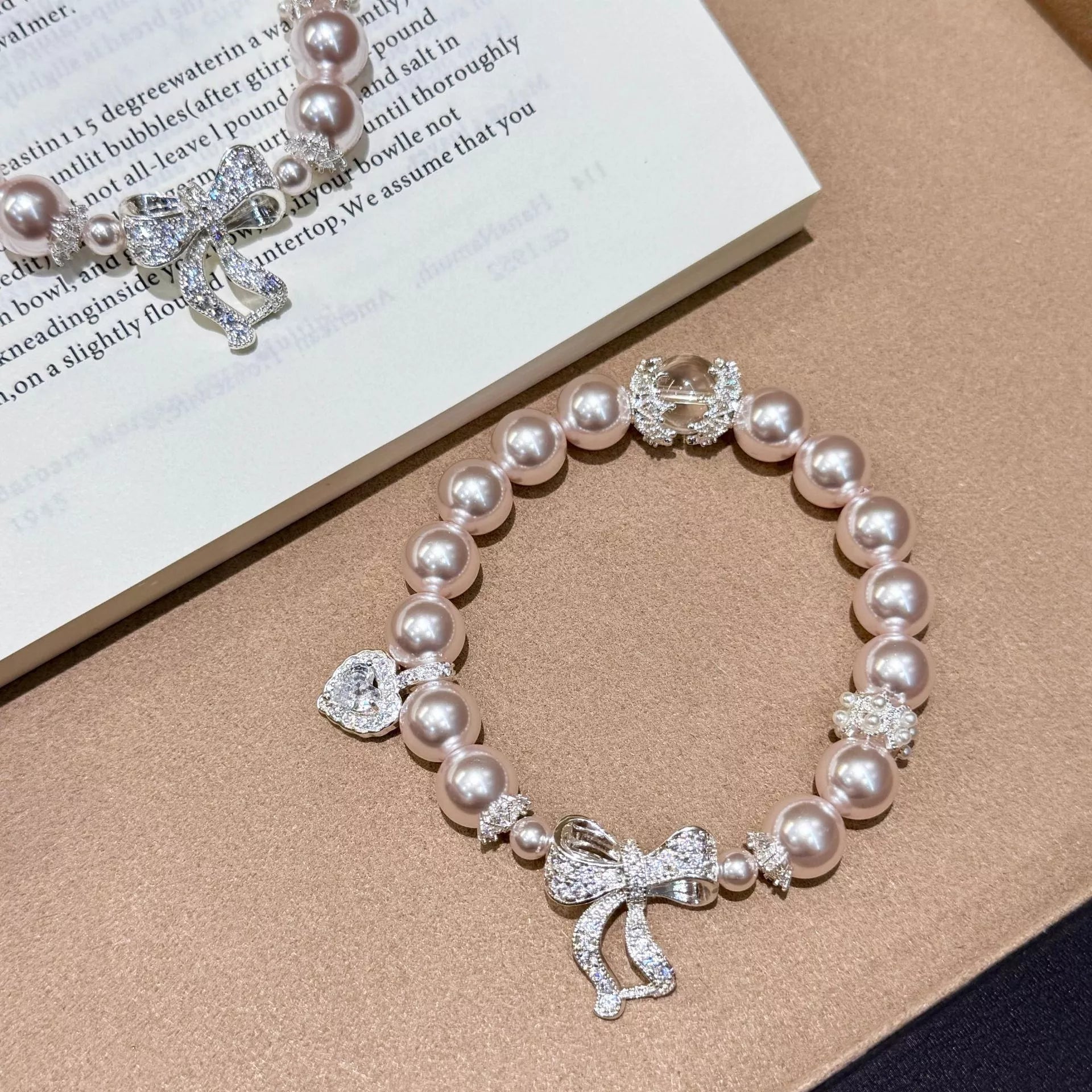 Trendsi Pearl Bracelet with Bow Charm -