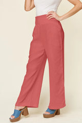 Trendsi Double Take Full Size Texture Smocked Waist Wide Leg Pants -