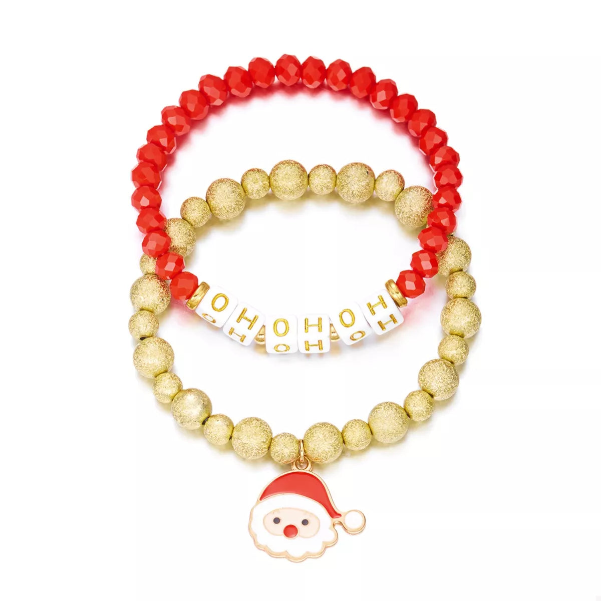 Trendsi 2 Piece Christmas Santa Beaded Bracelet -