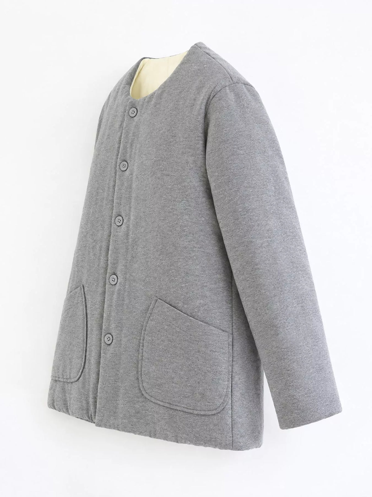 Quilted Crewneck Button-Down Jacket — side view