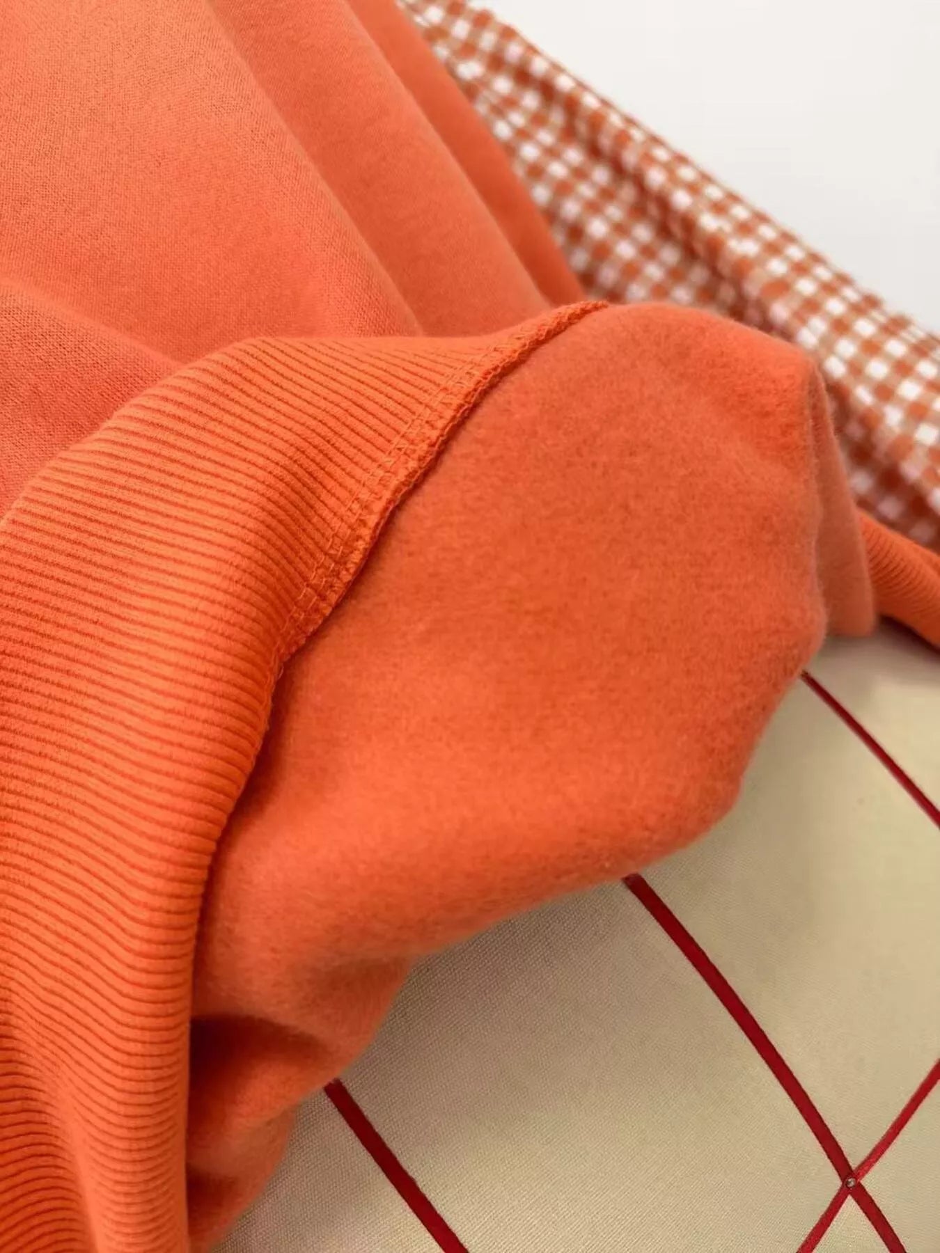 Trendsi Gingham Sleeves Round Neck Sweatshirt -