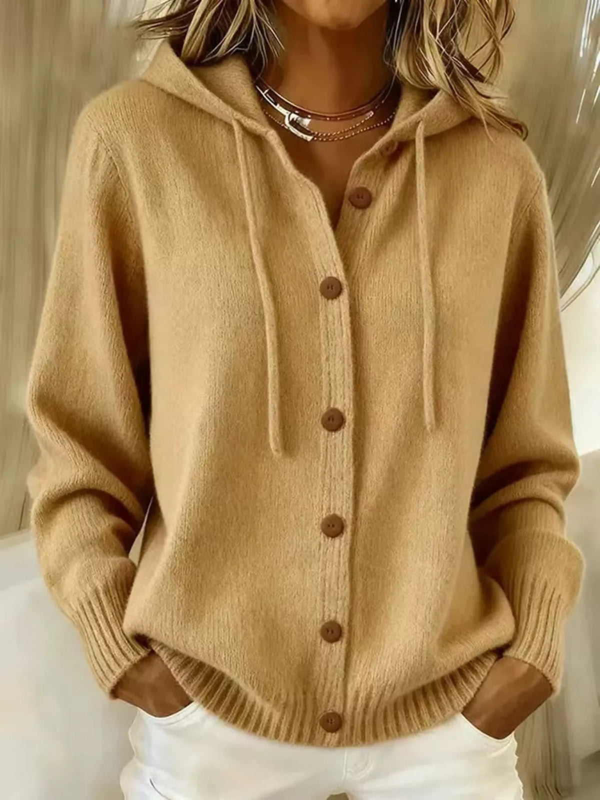 Trendsi Full Size Hooded Button-Down Knit Cardigan Plus Size -