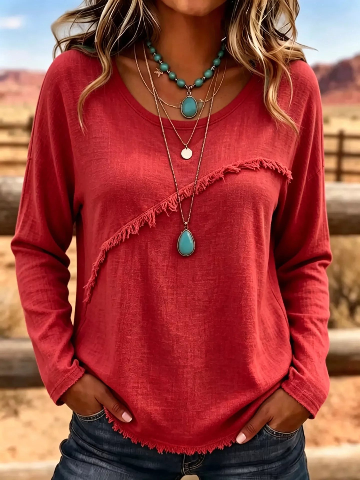 Trendsi Full Size Fringe Detail Long Sleeve T-Shirt Plus Size -