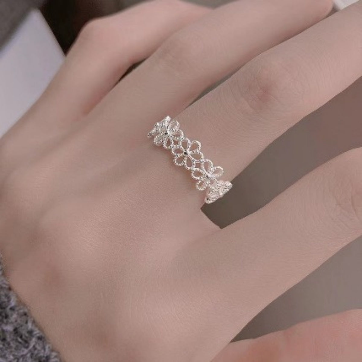 Trendsi Floral Adjustable Open Ring -