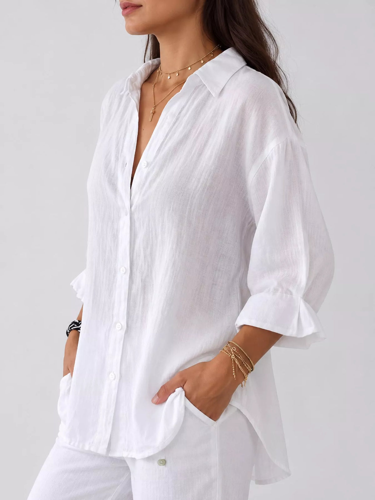 White loose fit tie back shirt