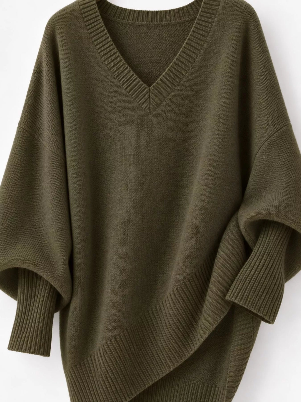 Batwing sweater, olive knit detail