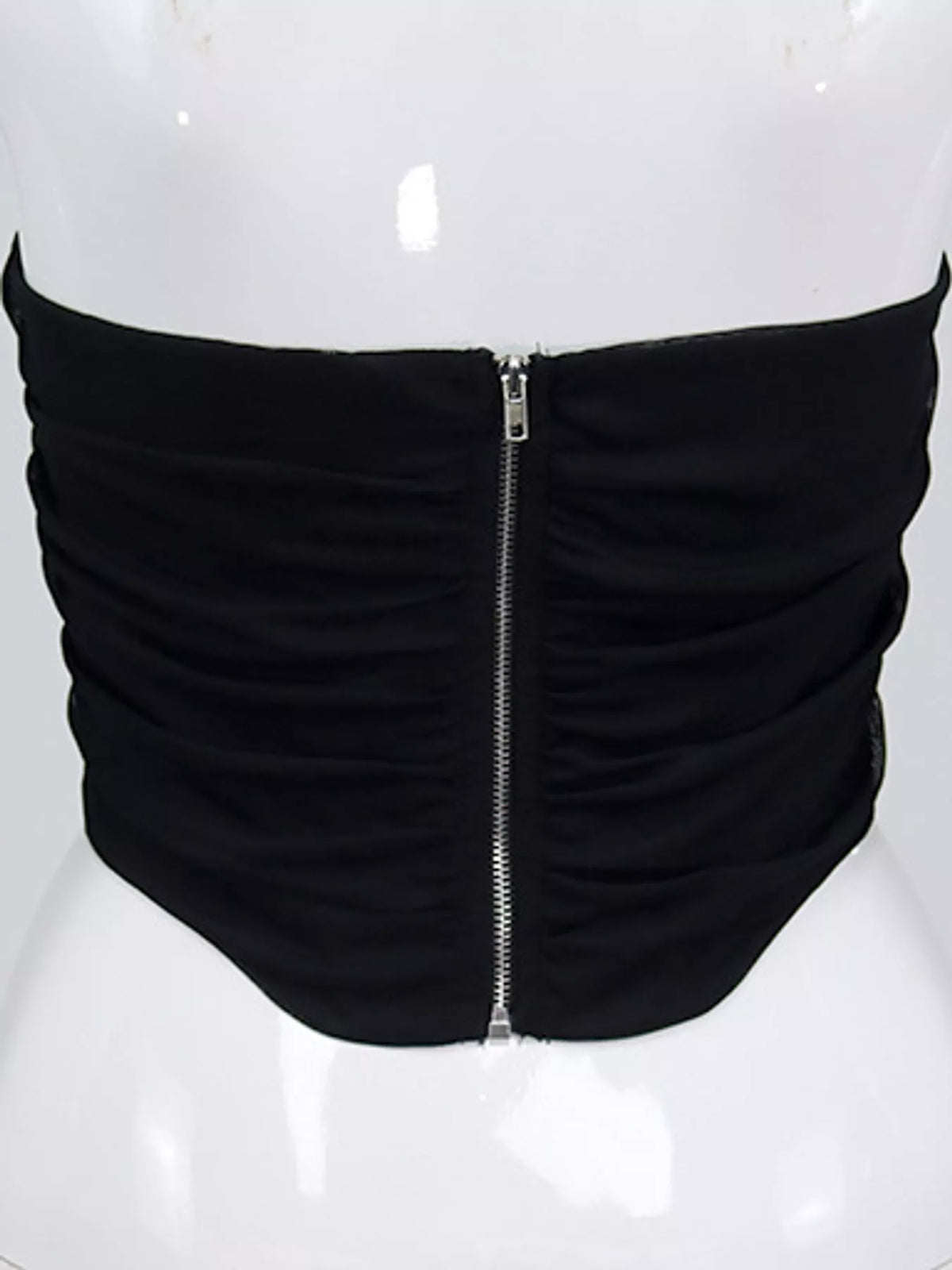 Corset Style Ruched Tube Top, back view in black