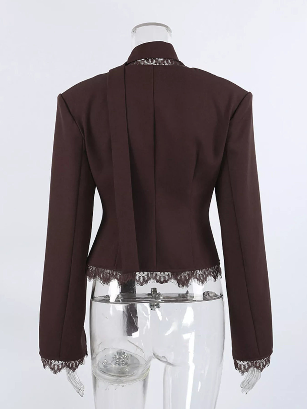 Trendsi Lace Trim Button Up Blazer -