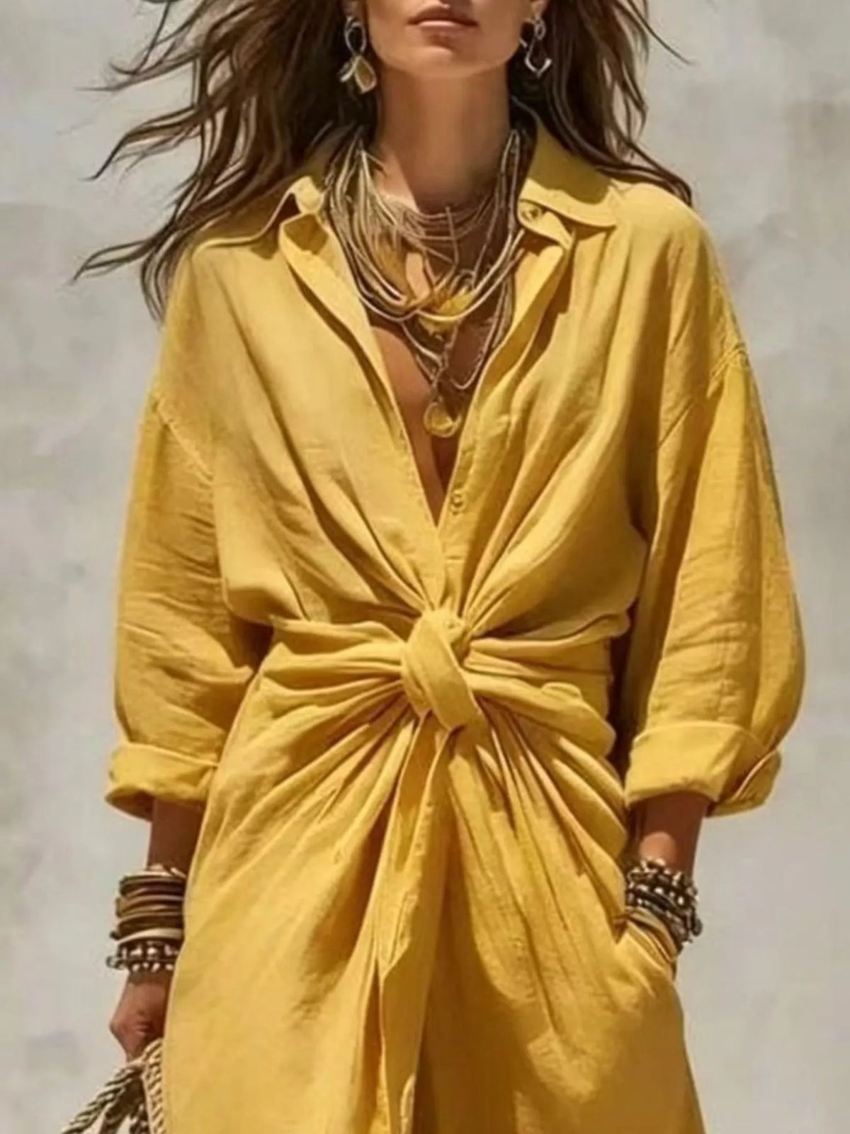 Trendsi Front-Tie Maxi Shirt Dress -