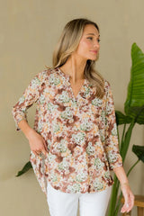 Trendsi Sew In Love Full Size Wrinkle-Free Floral Notched Top - Shirts