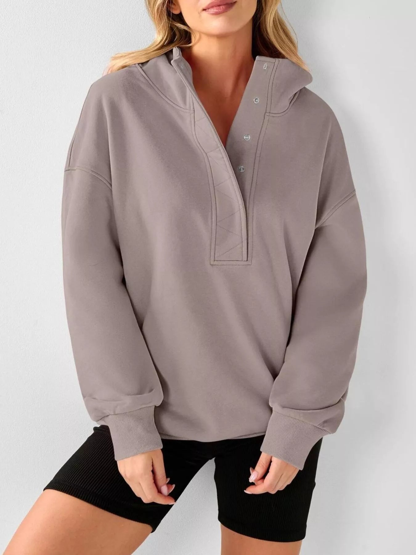 Trendsi Half Snap Dropped Shoulder Hoodie -