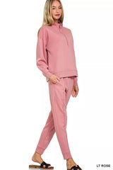 Trendsi Zenana Scuba Half Zip Pullover and Jogger Set -