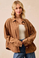Trendsi BiBi Corduroy Relaxed Fit Shacket with Back Pleat -