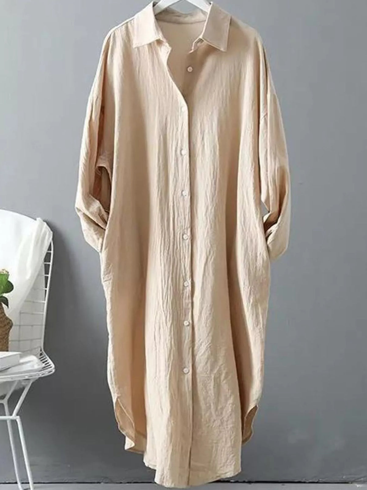 Collared long sleeve midi dress, product view