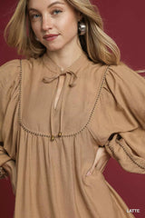 Trendsi Umgee Boho Peasant Mini Dress with Trim Detail -