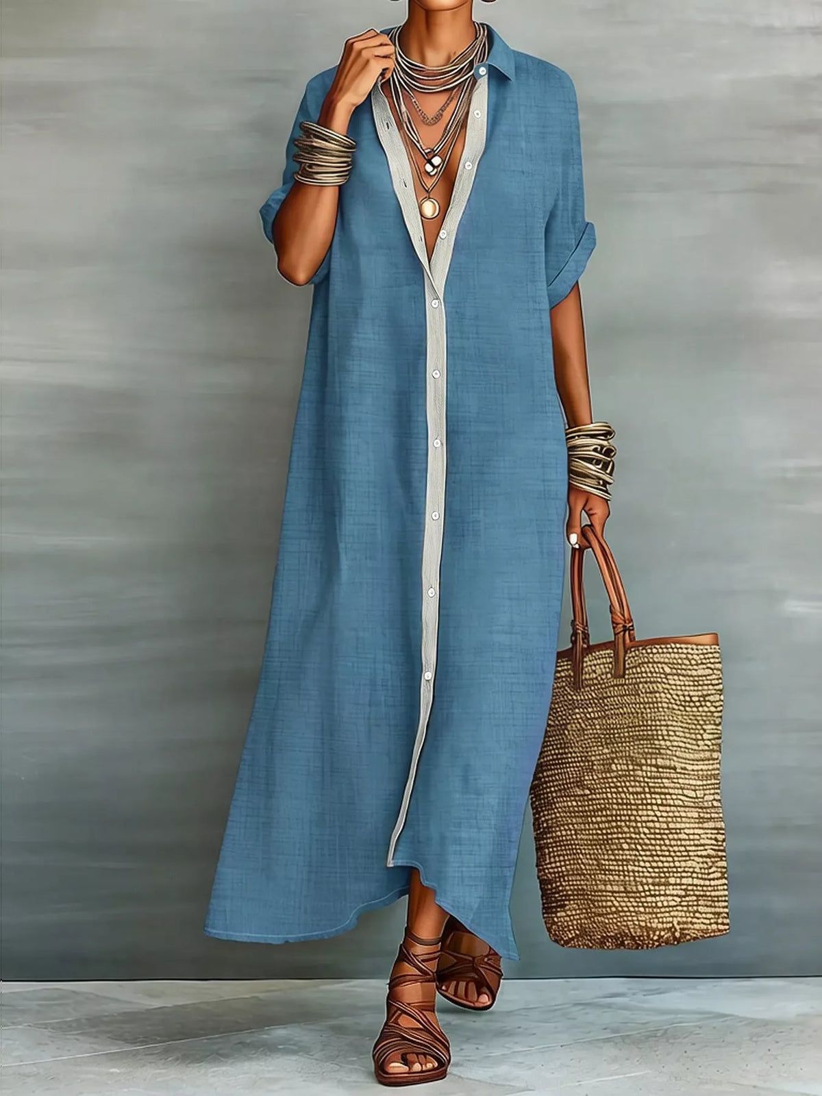 Trendsi Casual Linen Shirt Dress with Button-Down Front -