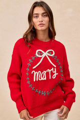 Trendsi BiBi Christmas Wreath Merry Letter Knit Top -