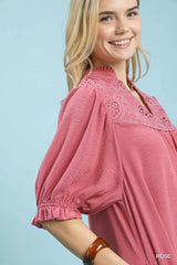 Trendsi Umgee Lace Yoke Tiered Mini Dress -