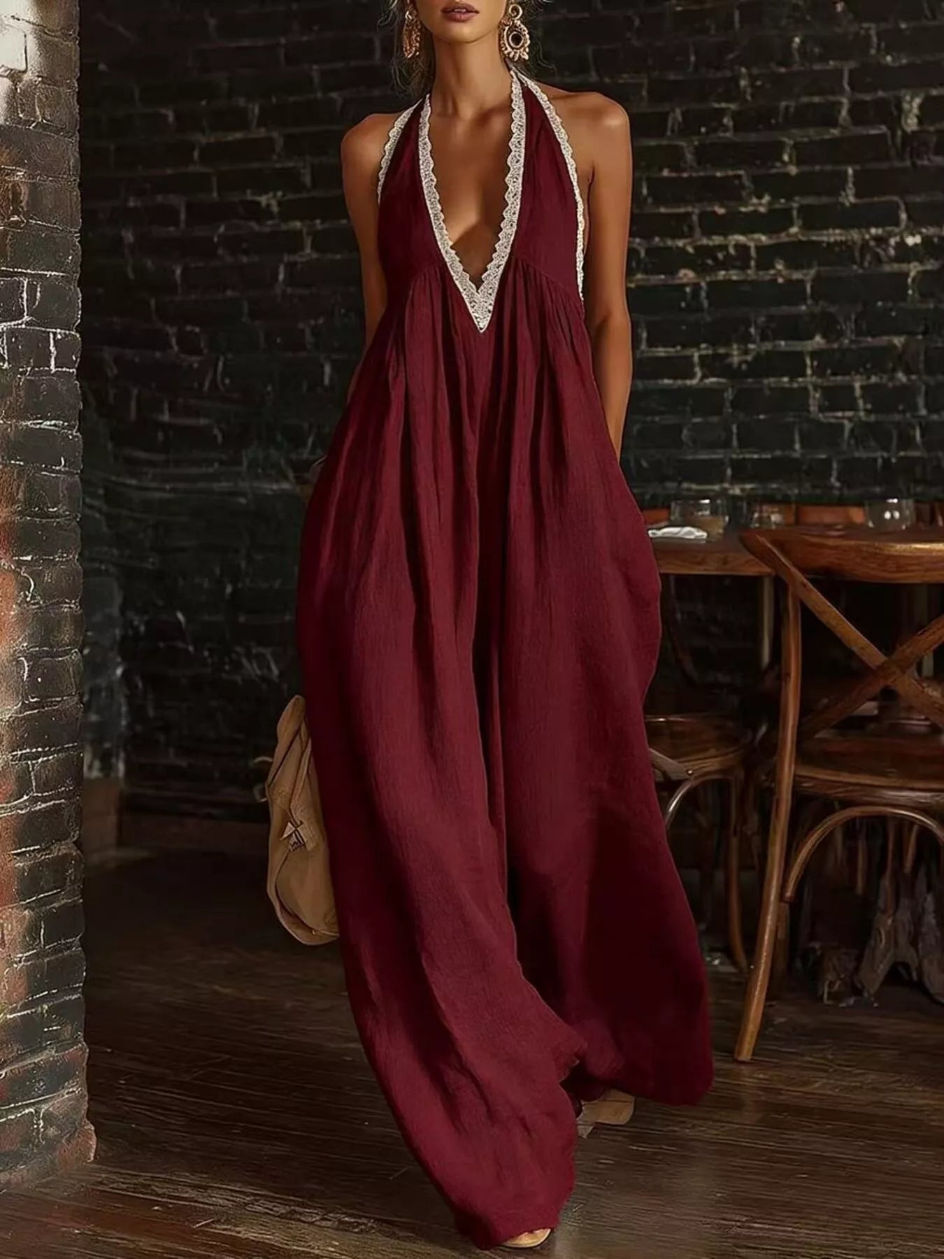 Trendsi Full Size Lace Trim Wide-Leg Jumpsuit Plus Size -