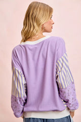 Trendsi BiBi Mix and Match Sweatshirt with Floral Sleeve Striped -