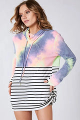 Trendsi BiBi Tie Dye French Terry Cowl Neck Top -
