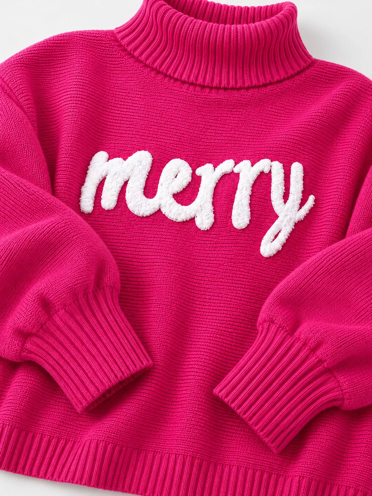 Hot Pink lettering turtleneck sweater, detail view