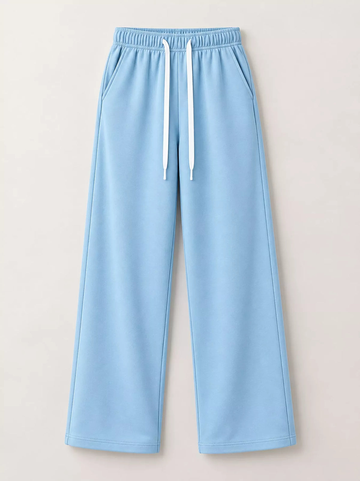 Light blue wide-leg pants with drawstring