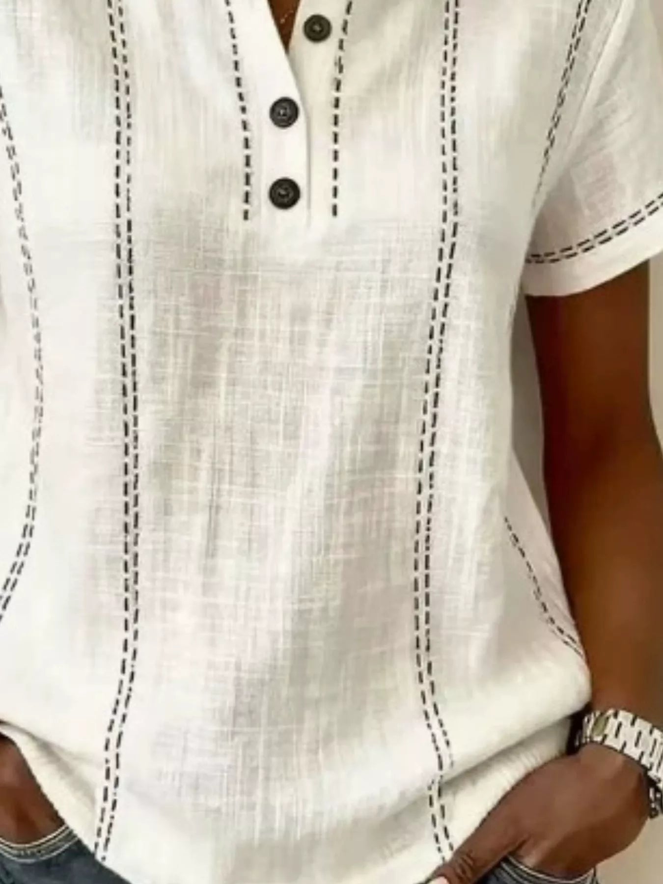 Trendsi Full Size Button Detail Short Sleeve Blouse Plus Size -