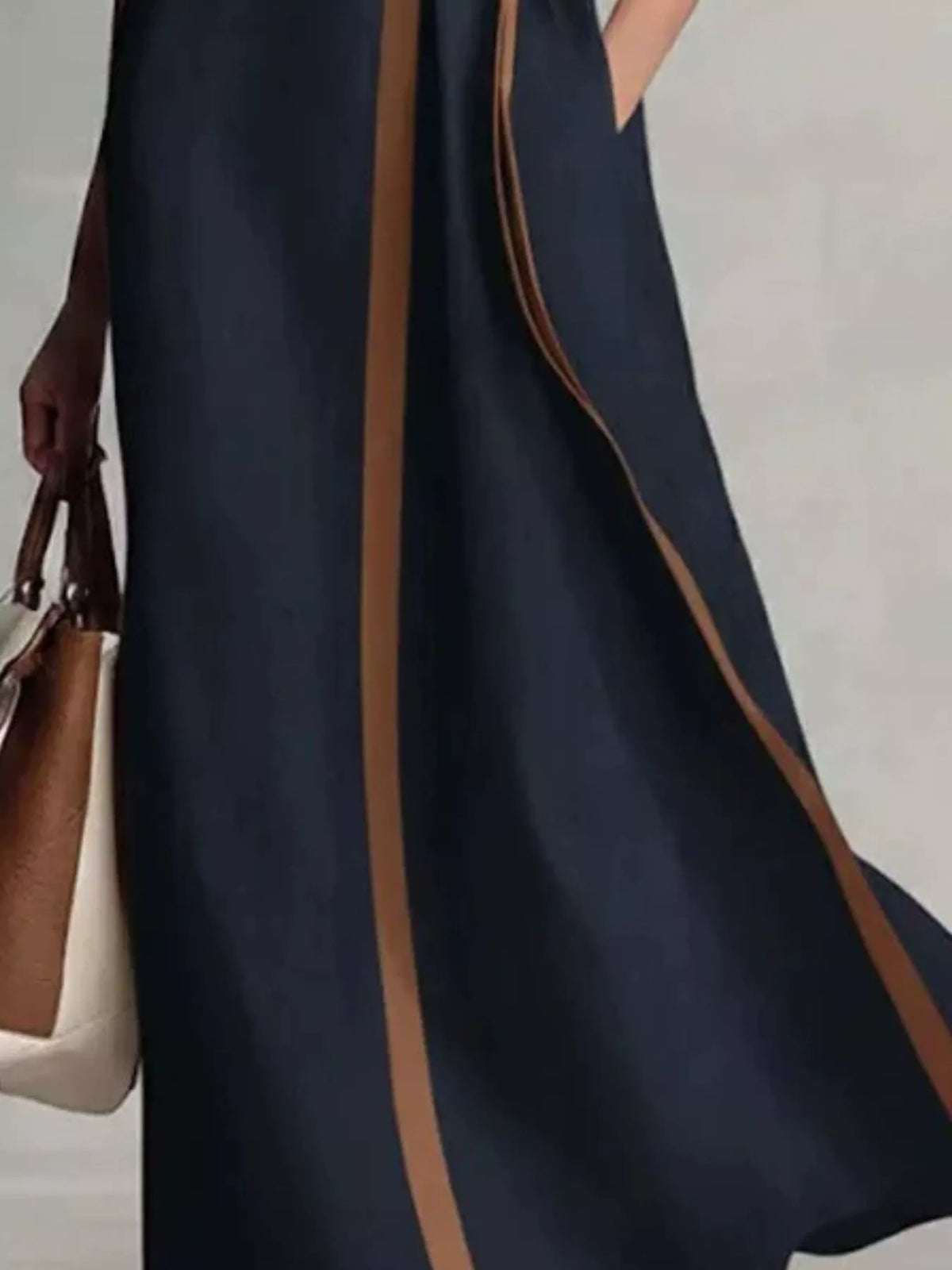 Navy sleeveless wrap maxi dress, wrap skirt detail