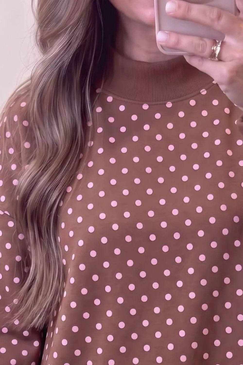 Brown polka dot mock neck sweatshirt