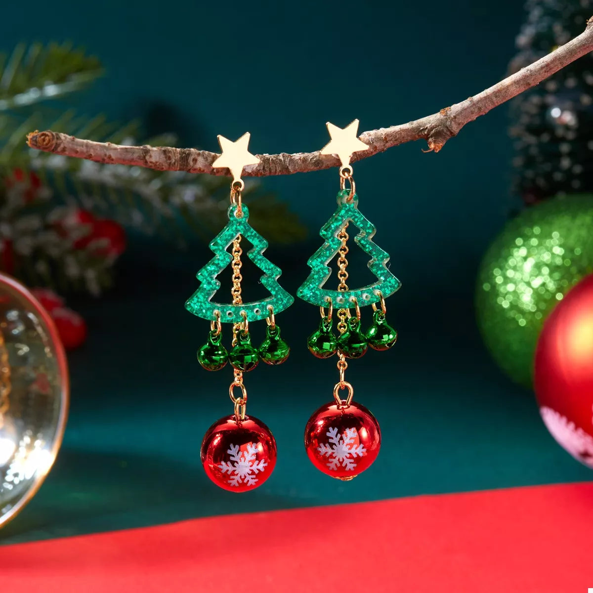 Trendsi Christmas Tree Ball Drop Earrings -