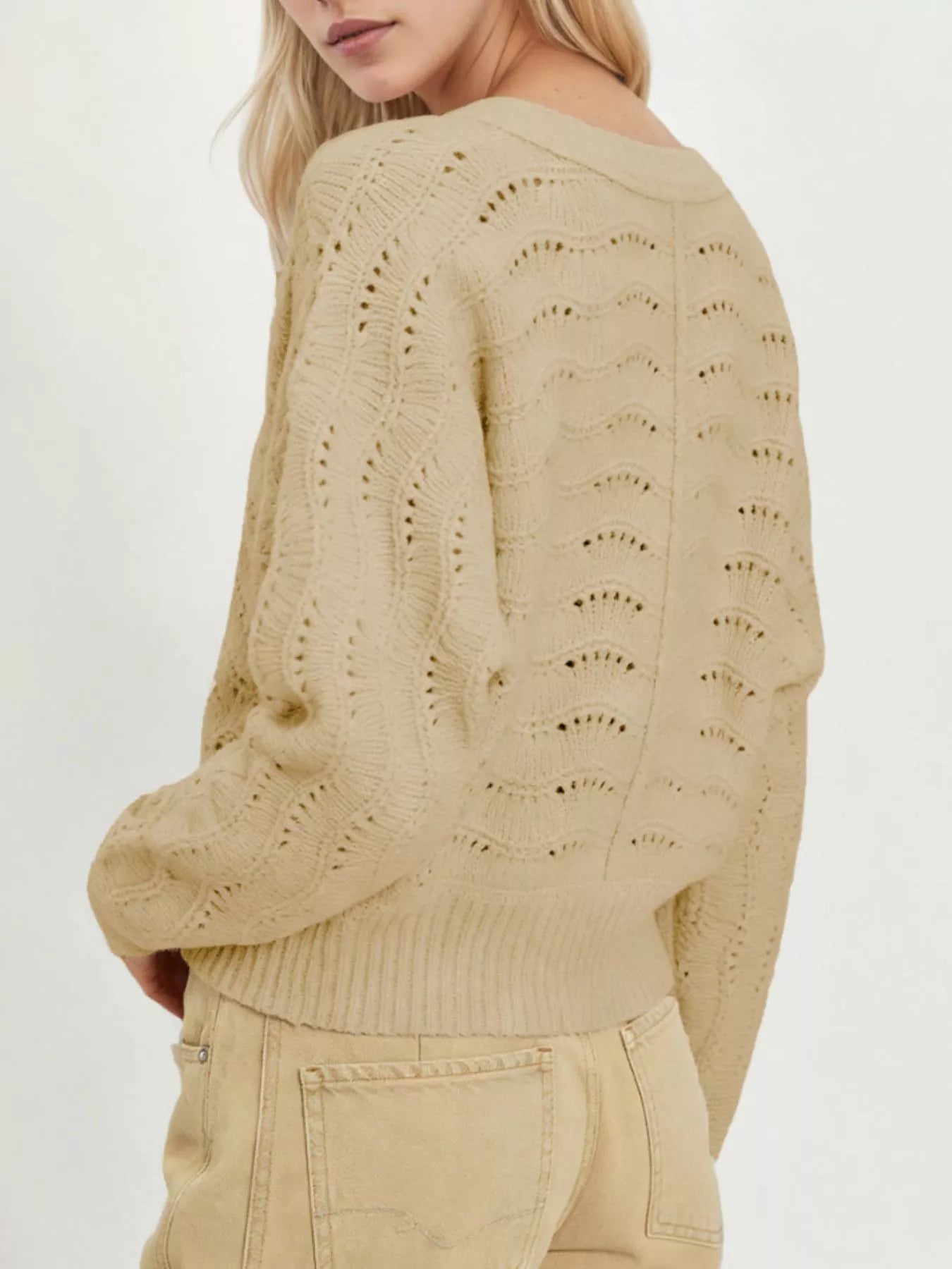 Trendsi Openwork Button-Down Knit Cardigan -