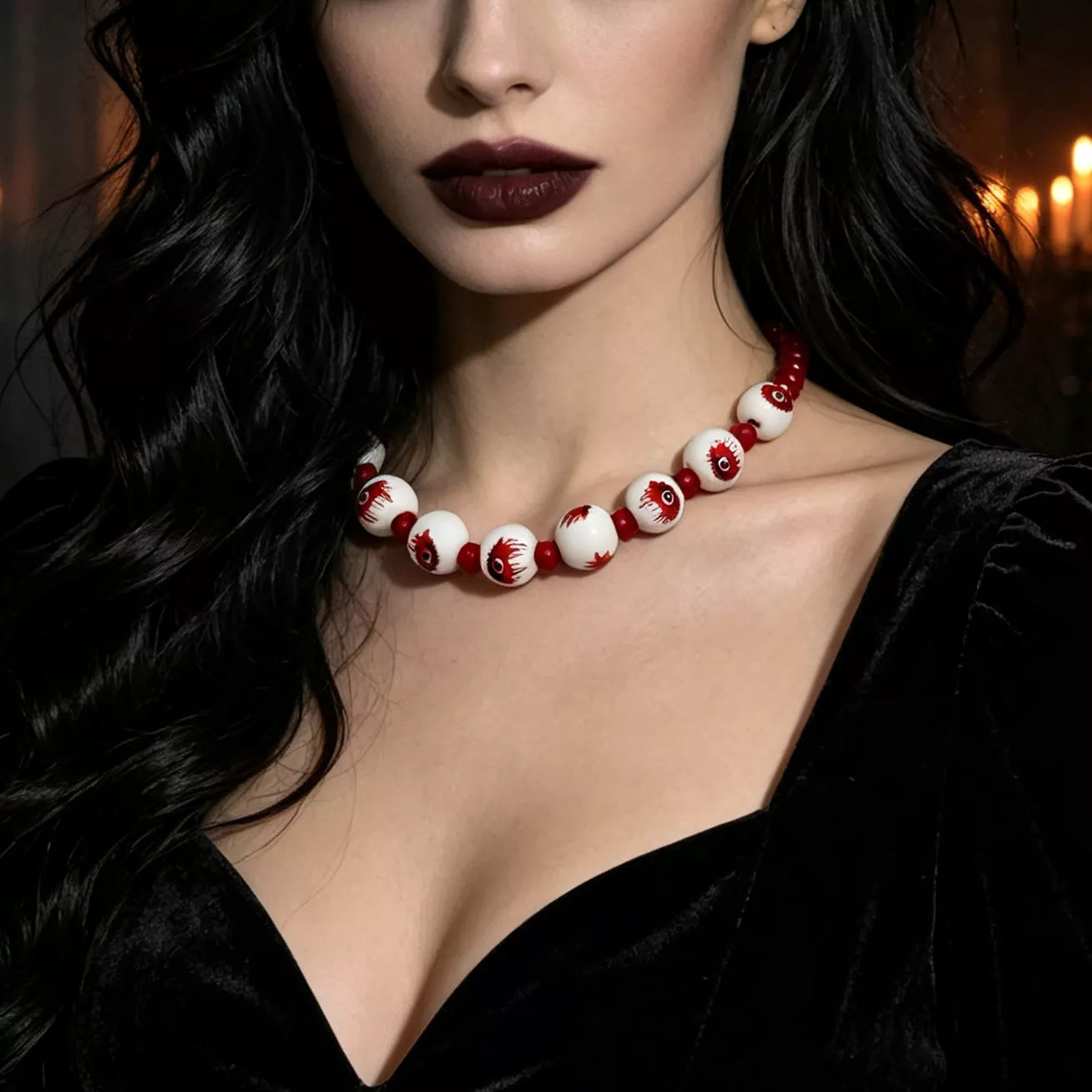 Trendsi Halloween Eyeball Beaded Necklace -