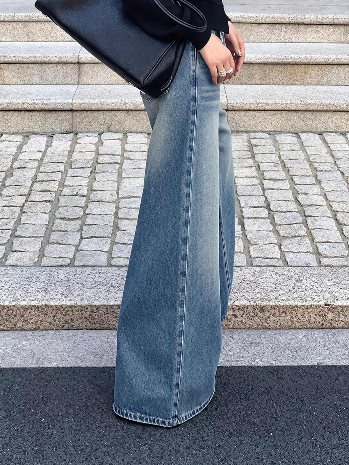 High-Waisted Vintage Wash Wide-Leg Jeans — side view