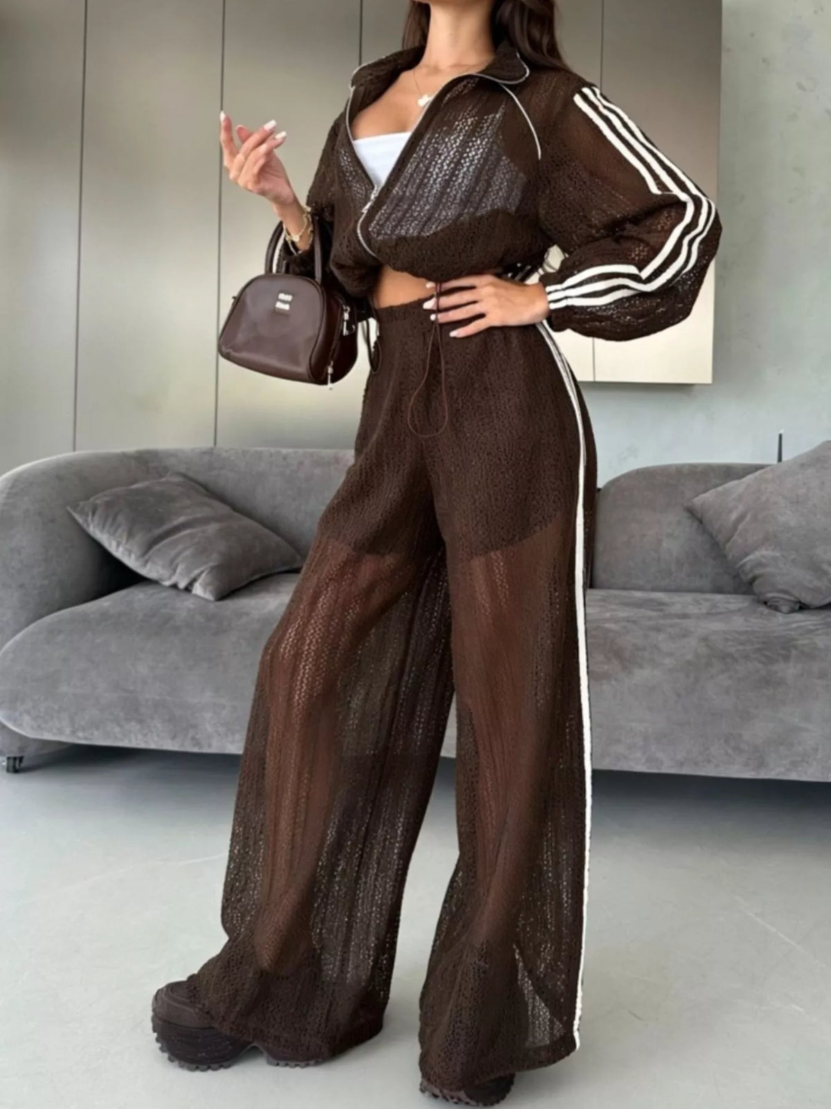Trendsi Side Stripes Zip Up Top and Pants Set -