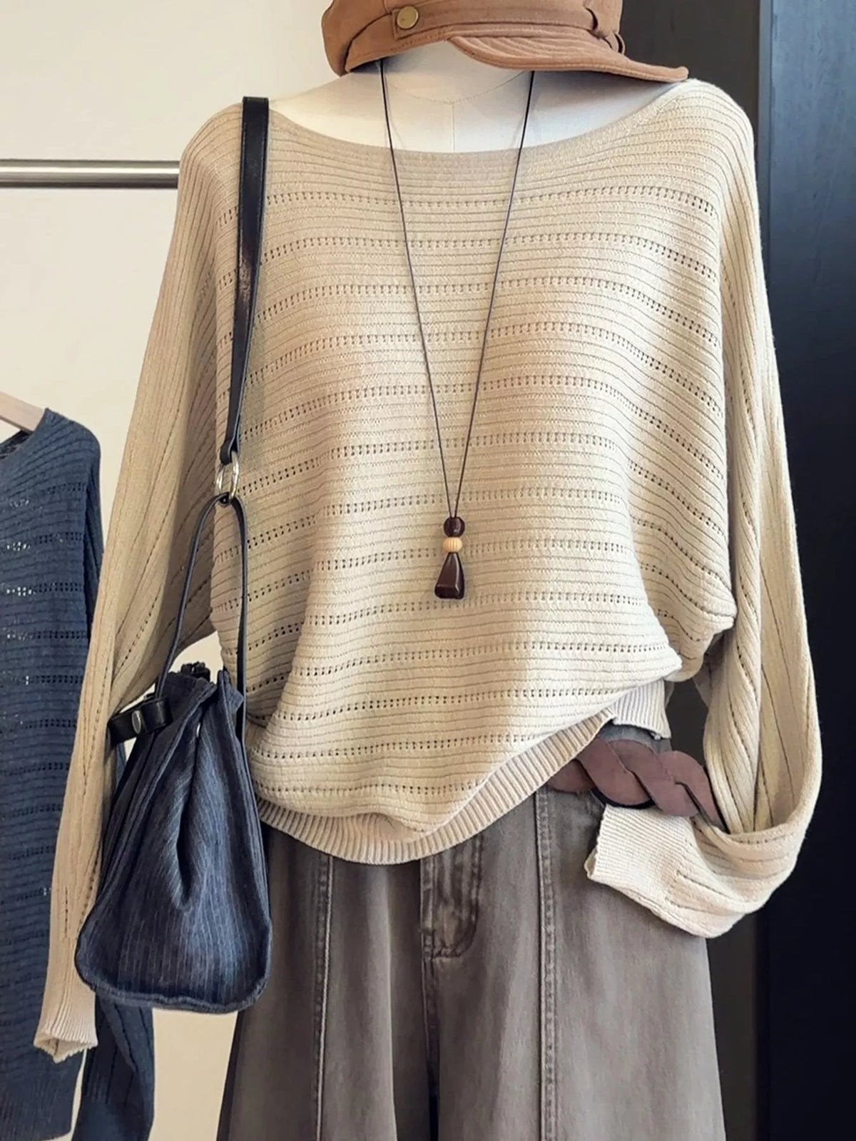 Openwork sweater, cream front